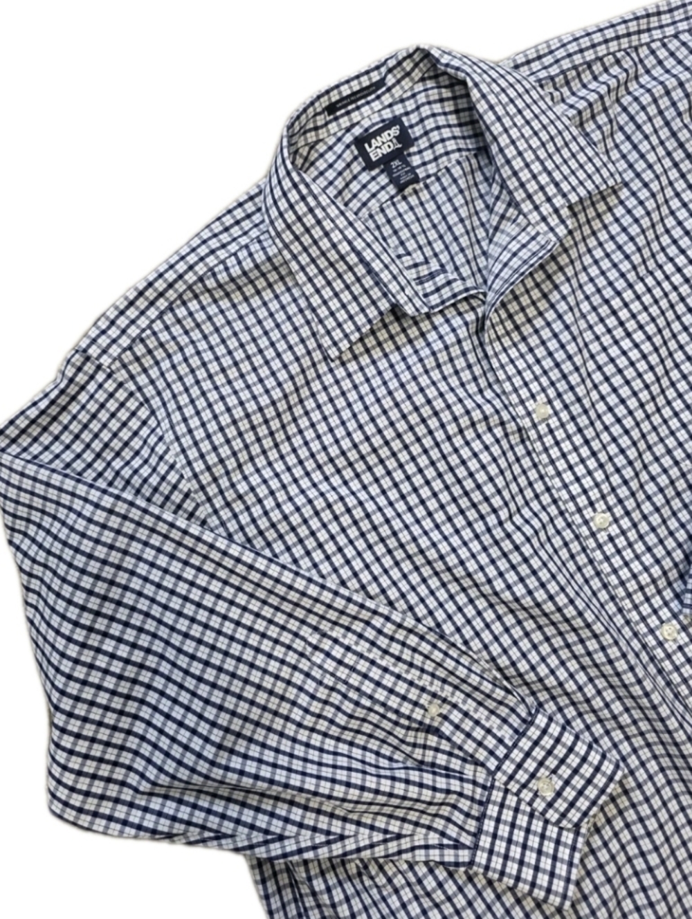 Lands End Mens Button Down Shirt Blue Plaid Traditional Fit Size 2XL 18 Wrinkle